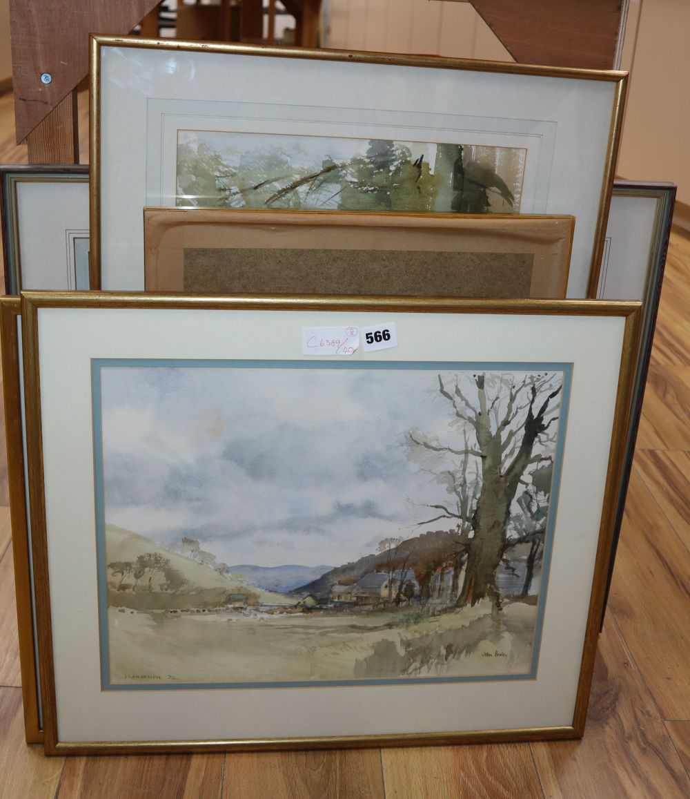 John Powley (Wapping Group), eight various watercolour landscapes, largest 34.5 x 48cm